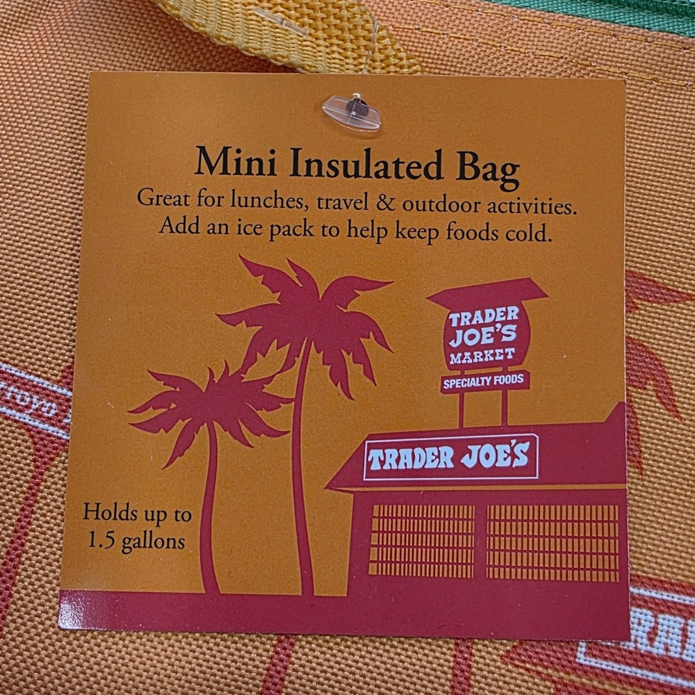 NWT Trader Joes Mini Insulated Bag Orange Red Sunset Lunch Tote 1.5 Gallon - Picture 3 of 4